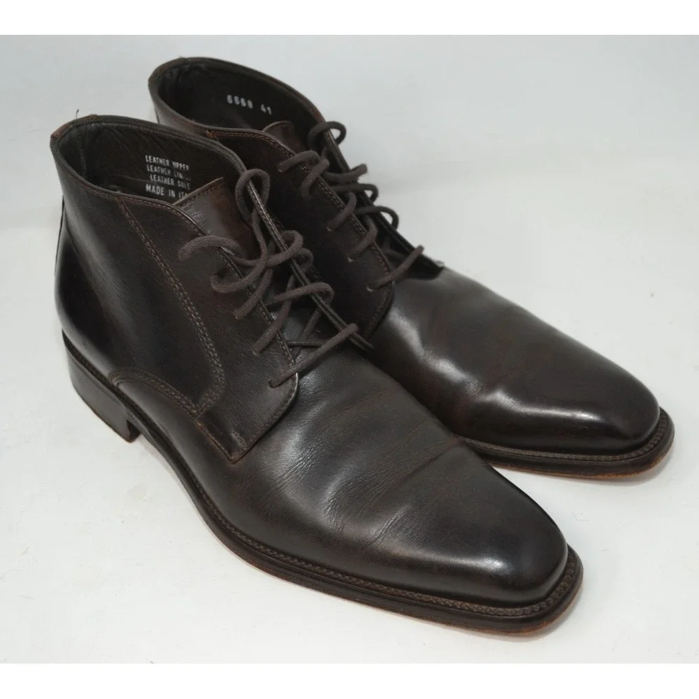 Calzoleria Toscana Handmade Designer Leather Italy Brown Chukka Boots Mens 41